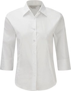 Russell Collection RU946F - Ladies Fitted Shirt - Chemise Femme Ajustée, Manches 3/4 Blanc