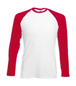 Fruit of the Loom 61-028-0 - T-Shirt Manches Longues Homme Baseball Blanc/Rouge