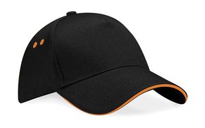 Beechfield B15C - Casquette Panneaux 100% Coton Black/Orange