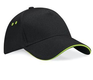 Beechfield BC15C - Casquette contrastée 5 panneaux à visière sandwich Ultimate Black/ Lime Green