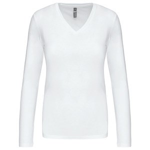 Kariban K382 - T-SHIRT COL V MANCHES LONGUES FEMME Blanc