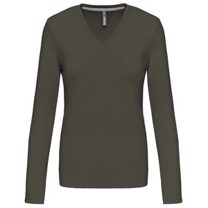 Kariban K382 - T-SHIRT COL V MANCHES LONGUES FEMME Dark Khaki