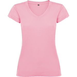Roly CA6646 - VICTORIA T-shirt en manches courtes pour femme avec col V et achevé en côte 1x1 Rose Pale