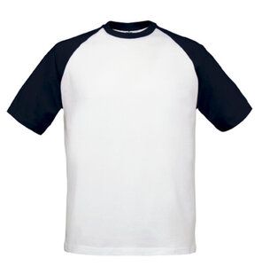 B&C BC230 - T-Shirt Baseball Manches Raglan Contrastées Blanc/Navy