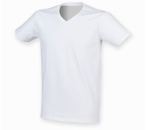 Skinnifit SF122 - Tee-Shirt Col V Homme Stretch en Coton Blanc