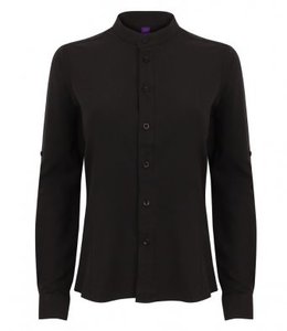 Henbury H593 - Ladies Roll Sleeve Mandarin Anti-Bac Wicking Shirt Noir
