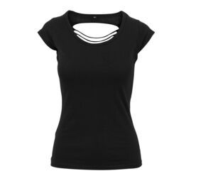 BUILD YOUR BRAND BY035 - T-shirt femme dos lacéré Noir
