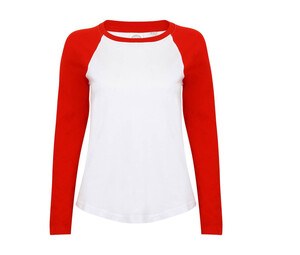 SF Women SK271 - Tee-shirt baseball manches longues femme Blanc-Rouge