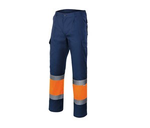 VELILLA VL157 - PANTALON BICOLORE HAUTE VISIBILITE Navy/Fluo Orange