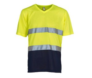 YOKO YK910 - T-shirt haute visibilité col V Hi Vis Yellow/Navy