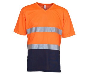 YOKO YK910 - T-shirt haute visibilité col V Hi Vis Orange/Navy