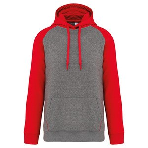 Proact PA369 - Sweat-shirt capuche bicolore adulte Grey Heather / Sporty Red