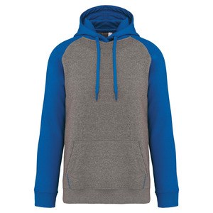 Proact PA369 - Sweat-shirt capuche bicolore adulte Grey Heather / Sporty Royal Blue