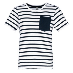 Kariban K379 - T-shirt rayé marin avec poche manches courtes enfant Striped White / Navy