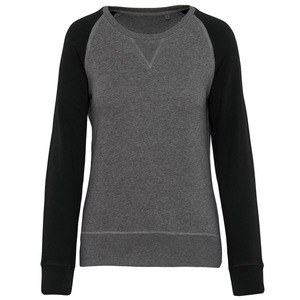 Kariban K492 - Sweat-shirt BIO bicolore col rond manches raglan femme Grey Heather/ Black