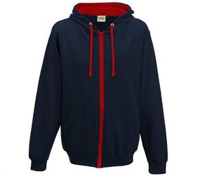 AWDIS JH053 - Sweat capuche zippé contrasté French Navy/Fire Red