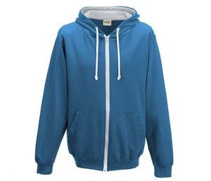 AWDIS JH053 - Sweat capuche zippé contrasté Sapphire Blue / heather Grey