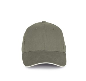 K-up KP198 - Casquette en coton bio avec visière sandwich contrastée - 6 panneaux Almond Green / Ivory