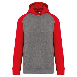 Proact PA370 - Sweat à capuche bicolore enfant Grey Heather / Sporty Red
