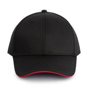 WK. Designed To Work WKP145 - Casquette 6 panneaux certifiée Oekotex avec visière sandwich Noir-Rouge