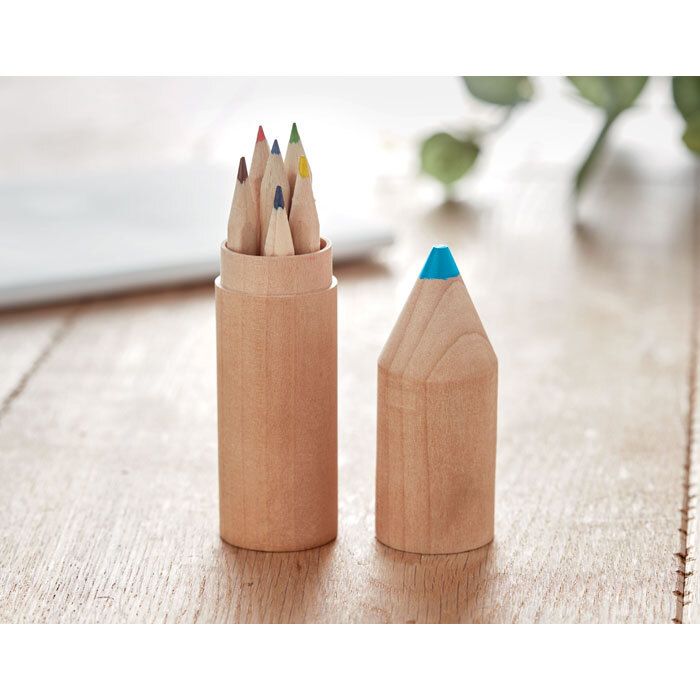 GiftRetail MO9875 - PETIT COLORET 6 crayons dans un étui en bois