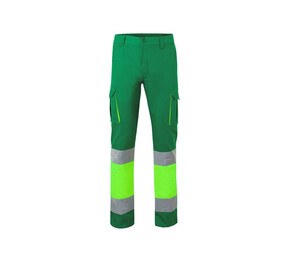 VELILLA V3030 - Pantalon Multipoches Bicolore Haute Visibilité Green / Fluo Yellow