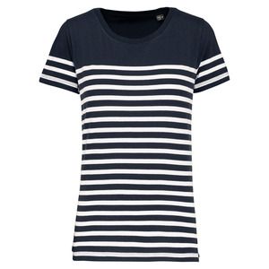 Kariban K3034 - T-shirt marin col rond Bio femme Navy / White Stripes
