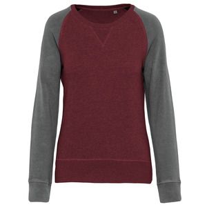 Kariban K492 - Sweat-shirt BIO bicolore col rond manches raglan femme Wine Heather / Grey Heather