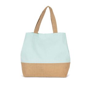 Kimood KI0235 - Sac shopping en toiles de coton & jute Ice Mint / Natural