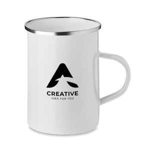 GiftRetail MO6775 - SILVER Tasse en métal  couche d'émail Blanc