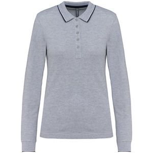 Kariban K281 - Polo maille piquée manches longues femme Oxford Grey / Navy / White