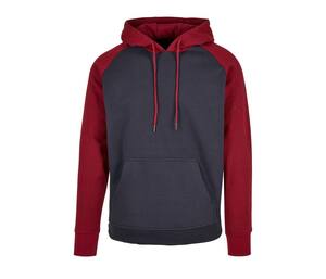 BUILD YOUR BRAND BYB005 - Sweat capuche manches et capuche contrastées Navy/Burgundy