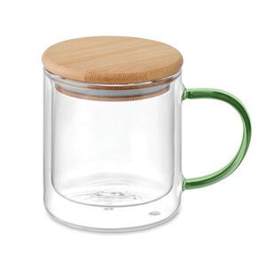 GiftRetail MO2200 - FARBI Mug en verre double paroi 300ml transparent green