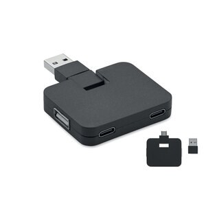 GiftRetail MO2254 - SQUARE-C Hub USB 4 ports et câble 20cm Noir