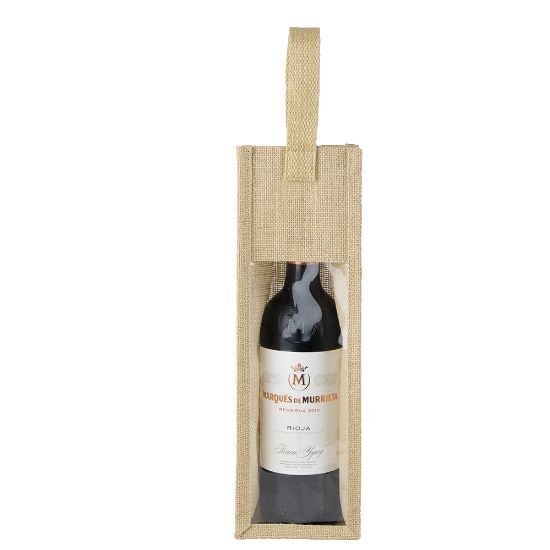 EgotierPro 37518 - Sac en jute haute densité pour bouteille de vin, fenêtre transparente, poignée en coton TASTE
