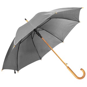 EgotierPro 39529 - Parapluie Automatique Polyester 190T, Manche Bois CLOUDY Gris