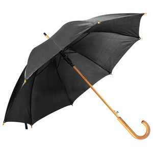 EgotierPro 39529 - Parapluie Automatique Polyester 190T, Manche Bois CLOUDY Noir