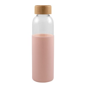 EgotierPro 50019 - Bouteille en verre 500 ml, capuchon bambou et gaine silicone GIN Rose