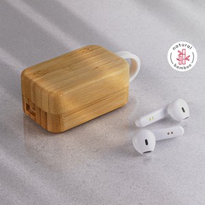 EgotierPro 50690 - Écouteurs sans fil Bluetooth 5.0 en bambou PLAY MICRO USB