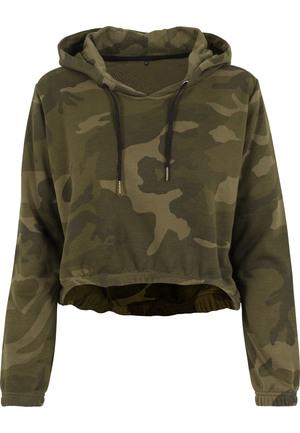 Build Your Brand BY065 - Sweat court à capuche Camo Femme